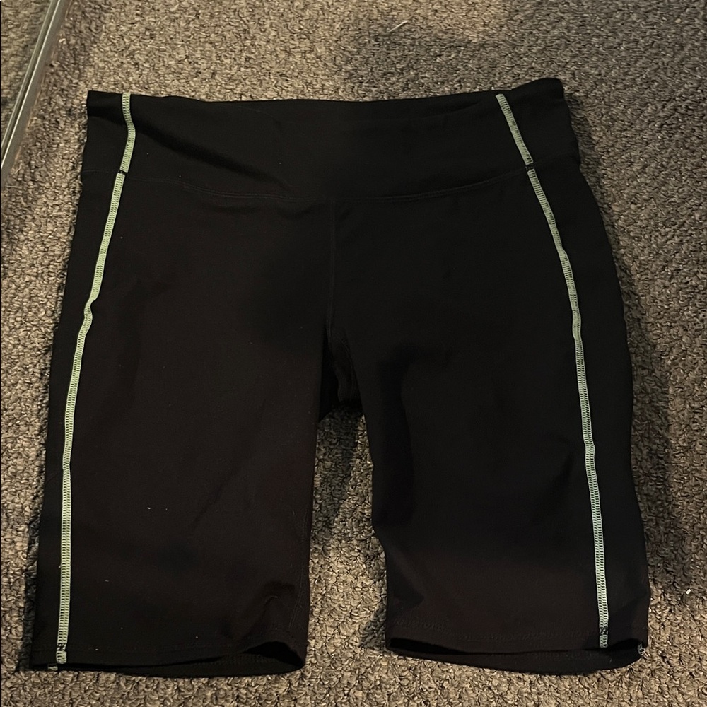 Fabletics Black Bike Shorts with Green Accents